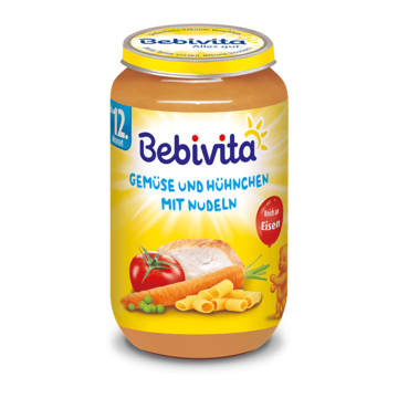 Bebivita пюре зеленчуци, спагети и пилешко 12М + 250 гр