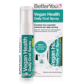 BetterYou Vegan Health Витами Д3 + желязо + витамин В12 + йод Орален спрей 25 мл