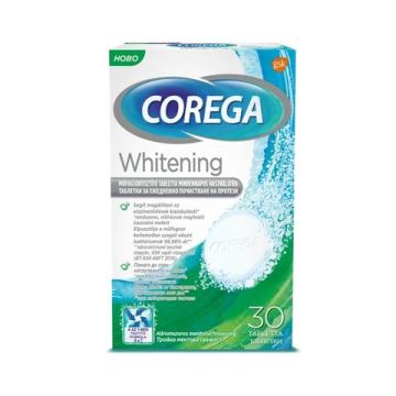 Corega Whitening Избелващи таблетки за почистване на протези x30 бр