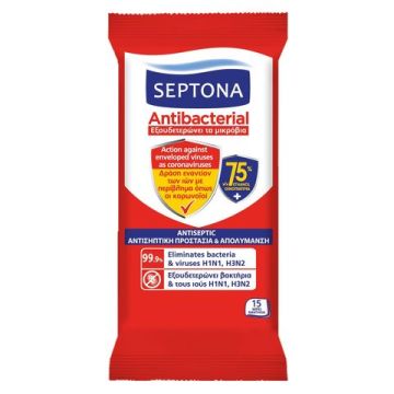 Septona Antiseptic Антибактериални мокри кърпи с антисептично действие 75% алкохол x15 бр