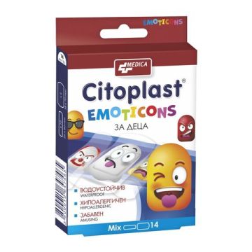 Medica Citoplast Kids Emoticons Водоустойчиви лепенки за деца 2 размера 14 бр
