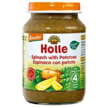 Holle Био пюре със спанак и картофи 4М+ 190 гр