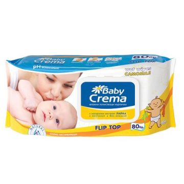  Baby Crema Бебешки мокри кърпички с екстракт от лайка капак х80 бр 