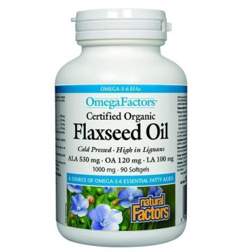 Natural Factors Flaxseed Oil Ленено масло за нормално кръвно налягане и нисък холестерол 1000 мг х 90 софтгел капсули