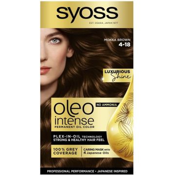 Syoss Oleo Intense Дълготрайна безамонячна крем боя за коса 4-18 Мока кафяв