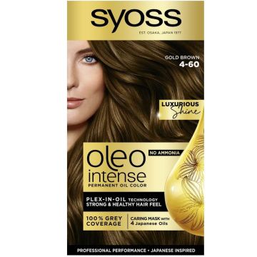 Syoss Oleo Intense Дълготрайна безамонячна крем боя за коса 4-60 Златисто-кафяв