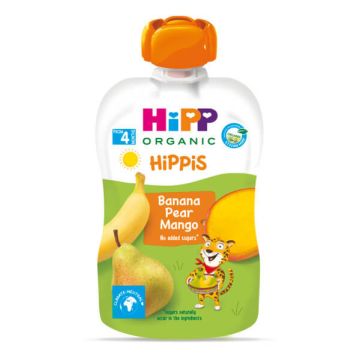 Hipp Organic Забавна закуска банан, круша и манго 4М+ 100 г