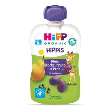 Hipp Organic Забавна закуска сливи, касис и круша 6М+ 100 г