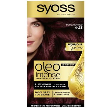 Syoss Oleo Intense Дълготрайна безамонячна крем боя за коса 4-23 Бургундско червен