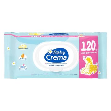  Baby Crema Бебешки мокри кърпички с екстракт от лайка с капак х 120 бр 