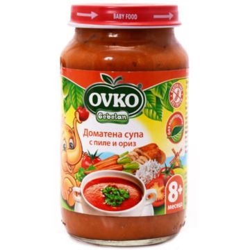 Bebelan Ovko Доматена супа с пиле и ориз 8М+ 220 гр 