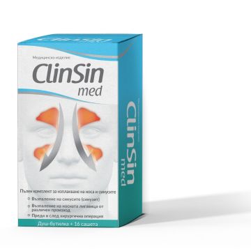 NaturProdukt ClinSin med Комплект за изплакване на носа и синусите Душ-бутилка и 16 сашета