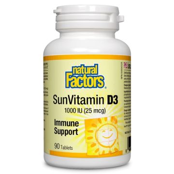 Natural Factors Sun Vitamin D3 за здрави кости и зъби 1000 IU х 90 таблетки