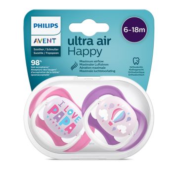 Philips Avent Ultra Air Happy Girl Ортодонтична залъгалка за момиче 6-18М x2 бр 