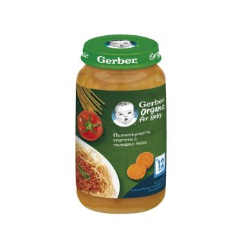 Gerber® Organic Храна за бебета Пълнозърнести спагети с телешко месо от 12-ия месец бурканче 250 гр
