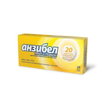 Анзибел мед и лимон при възпаления на гърлото х 20 таблетки за смучене Nobel