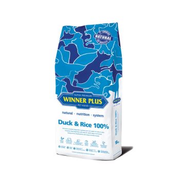 Winner Plus Super Premium Duck&Rice 100% Пълноценна суха храна патешко с ориз за кучета с чревни и кожни проблеми 18 кг 