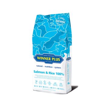 Winner Plus Super Premium Salmon&Rice 100% Пълноценна суха храна сьомга с ориз за кучета с хранителна непоносимост към месо 18 кг
