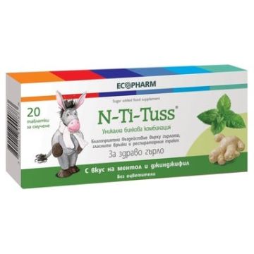 N-Ti-Tuss При възпалено гърло С вкус на ментол и джинджифил х20 таблетки за смучене Ecopharm