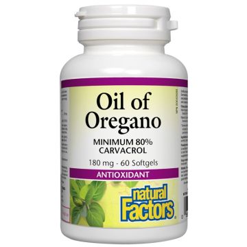 Natural Factors Oil of Oregano натурално масло от риган антиоксидант с антимикробен ефект 180 мг х 60 капсули