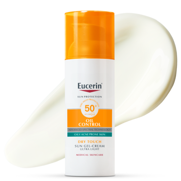 Eucerin Sun Oil Control Слънцезащитен гел-крем за лице за мазна и акнеична кожа SPF50+ 50 мл