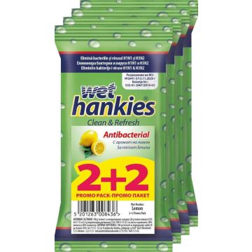 Wet Hankies Антибактериални мокри кърпи с лимон 4 х 15 броя Комплект