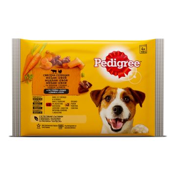 Pedigree Пауч говеждо, агнешко, пуешко и моркови за кучета в зряла възраст 4х100 гр