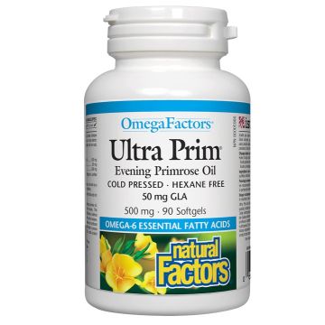 Natural Factors Ultra Prim Evening Primrose Oil Масло от вечерна иглика масло при ПМС и менопауза 500 мг х 90 капсули