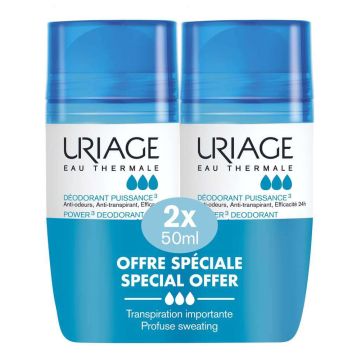 Uriage Power 3 Рол-он дезодорант против изпотяване за чувствителна кожа 2 х 50 мл Комплект