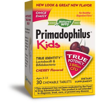 Nature's Way Primadophilus Kids Cherry Пробиотик за деца 3 млрд. активни пробиотици череша х30 дъвчащи таблетки