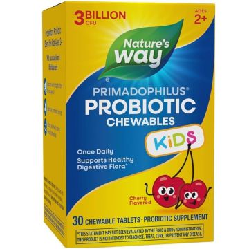 Nature's Way Primadophilus Kids Cherry Пробиотик за деца 3 млрд. активни пробиотици череша х 30 дъвчащи таблетки