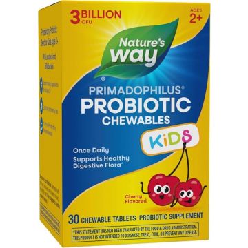 Nature's Way Primadophilus Kids Cherry Пробиотик за деца 3 млрд. активни пробиотици череша х 30 дъвчащи таблетки