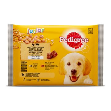 Pedigree Junior Пауч говеждо, пилешко и ориз за кучета до 1 година 4х100 гр