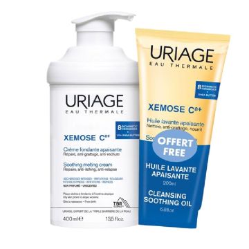 Uriage Xemose Успокояващ липидовъзстановяващ крем за лице и тяло за много суха кожа 400 мл + Подарък: Uriage Xemose Почистващо успокояващо душ олио за лице и тяло 200 мл Комплект