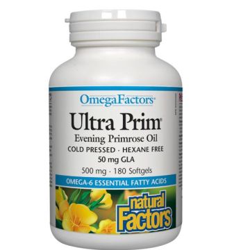 Natural Factors Ultra Prim Evening Primrose Oil Масло от вечерна иглика масло при ПМС и менопауза 500 мг х 180 капсули