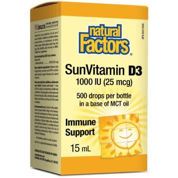 Natural Factors Vitamin D3 за здрави кости и зъби 1000 IU 15 мл / 500 дози
