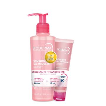 Bioderma Sensibio Нежен измиващ гел за чувствителна кожа 200 мл + Bioderma Sensibio Нежен измиващ гел за чувствителна кожа 45 мл Комплект