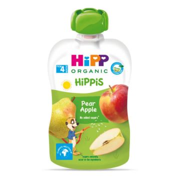 Hipp Organic Забавна закуска ябълка и круша 4М+ 100 г