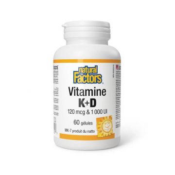 Natural Factors Vitamin K&D /MK-7/ подобрява здравето на костите 120 мкг/1000 IU х 60 капсули