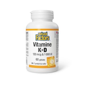 Natural Factors Vitamin K&D /MK-7/ в подкрепа на костите 120 мкг/1000 IU х 60 капсули