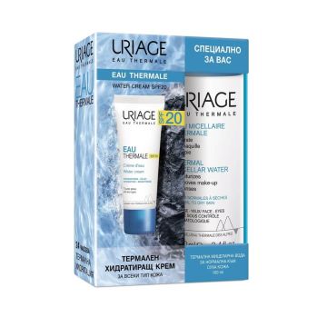 Uriage Eau Thermale Лек термален хидратиращ крем SPF20 40 мл + Uriage Eau Thermale Почистваща мицеларна вода за лице за нормална и суха кожа 100 мл Комплект