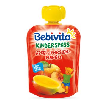 Bebivita забавна плодова закуска ябълка с манго и праскова 12М+ 90 г