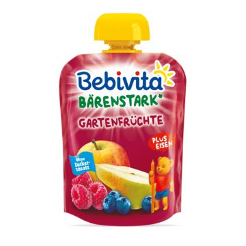 Bebivita забавна плодова закуска градински плодове със желязо без глутен 12М+ 90 гр