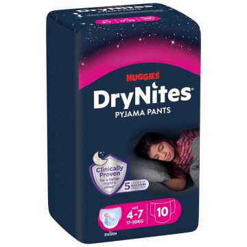 Huggies DryNites Гащи пижама 4-7г, 17-30 кг, момиче х 10 бр