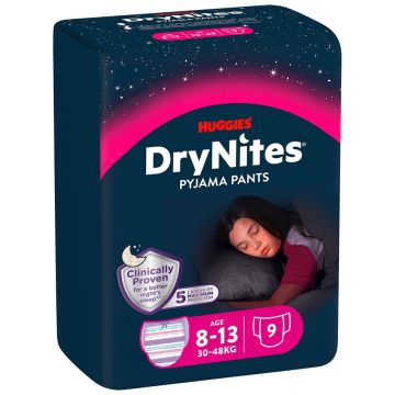 Huggies DryNites Гащи пижама 8-13г, 30-48 кг, момиче х 9 бр