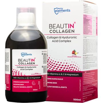 Beautin Collagen Бютин колаген с магнезий за здрава кожа, коса и нокти с вкус на ягода/ванилия х 500 мл