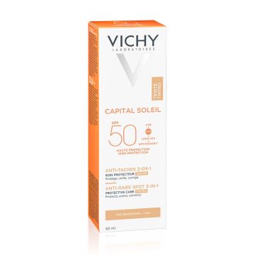 Vichy Ideal Soleil Слънцезащитен тониран крем против пигментни петна 3в1 SPF50+ 50 мл