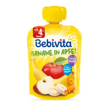 Bebivita забавна плодова закуска ябълка с банан без глутен 4М+ 90 г