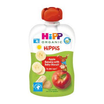 Hipp Hippis забавна закуска ябълка, банан и бисквити 4М+ 100 гр