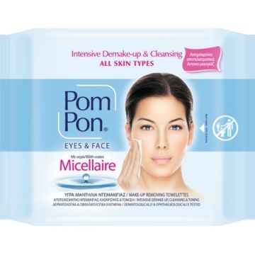 Pom Pon Eyes & Face Почистващи мокри кърпи за грим с мицеларна вода 20 бр